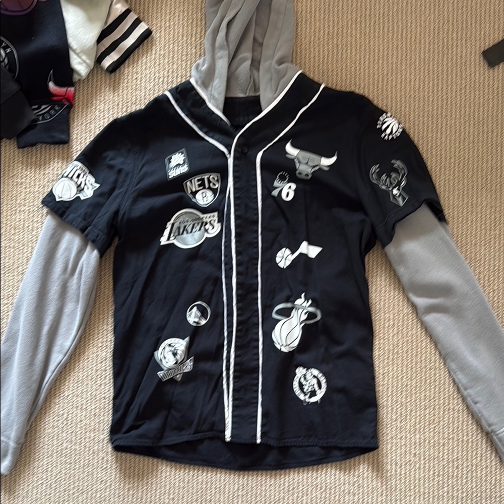 Black Button up with NBA Logos